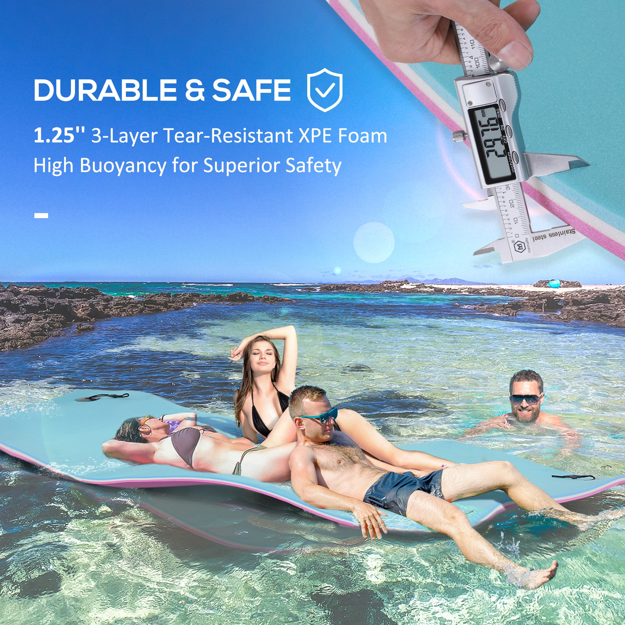 17' x 5' Floating Water Mat, 3-Layer Swimming Pool Float Ultimate Super-Sized Portable Foam Raft, Thick and Durable Water Activities Mat for Lake, Oceans