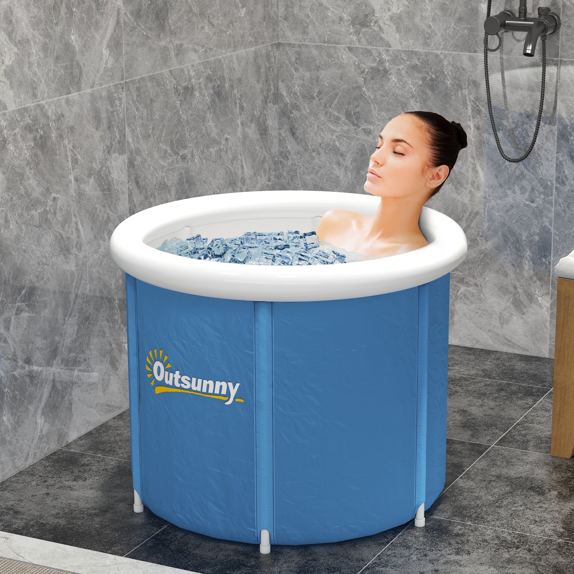 Cold Plunge Tub, Portable Ice Bath Cold Water Therapy Tub with Thermo Lid, for Athletes Recovery, Dark Blue